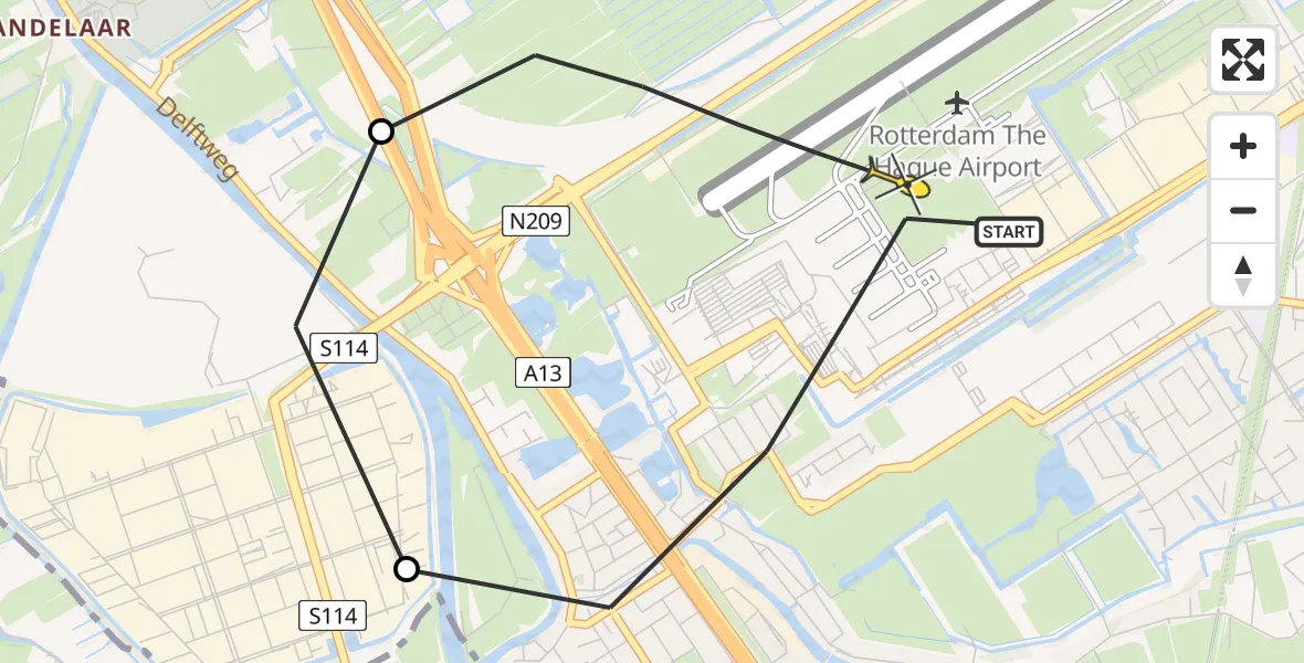 Routekaart van de vlucht: Lifeliner 2 naar Rotterdam The Hague Airport, Rhijnsburgstraat