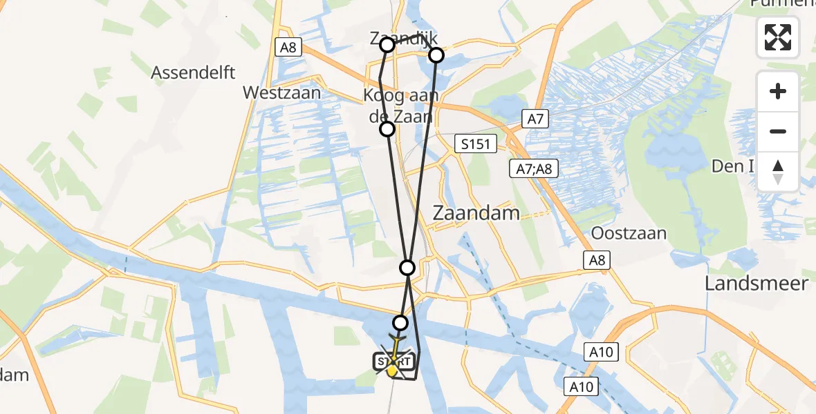 Routekaart van de vlucht: Lifeliner 1 naar Amsterdam Heliport, Capriweg