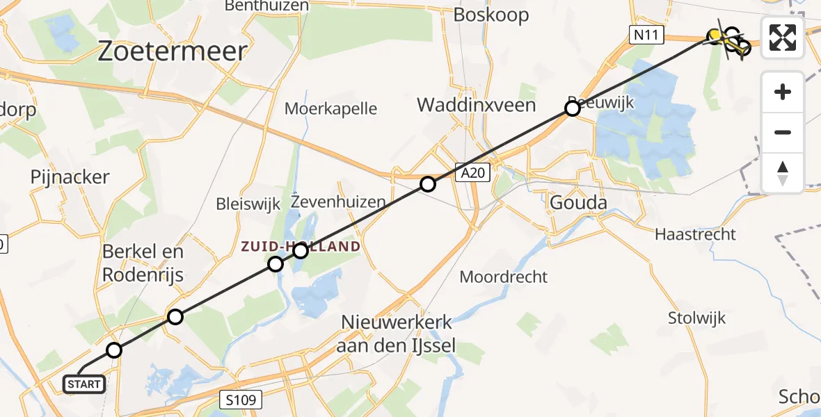 Routekaart van de vlucht: Lifeliner 2 naar Nieuwerbrug aan den Rijn, Bovendijk