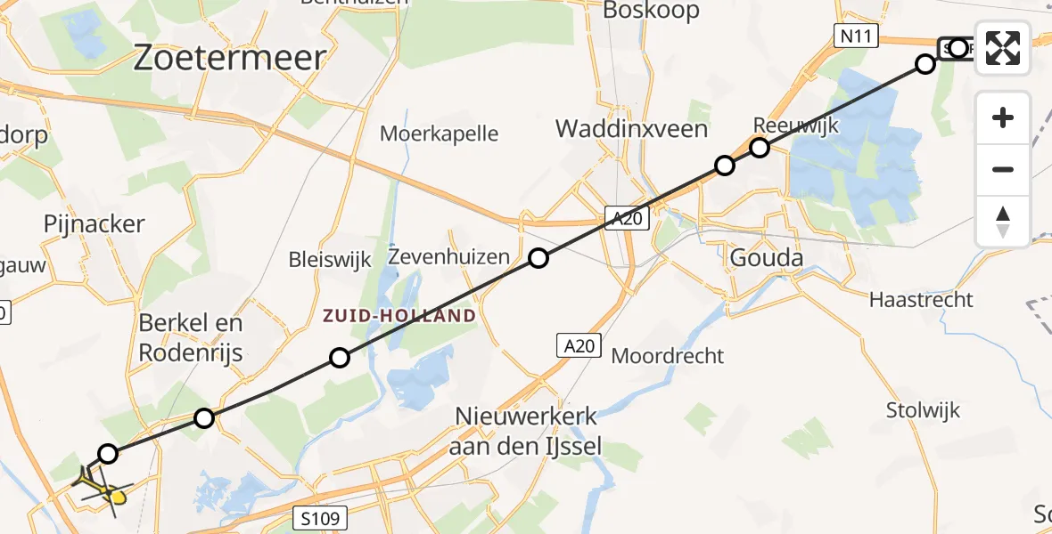 Routekaart van de vlucht: Lifeliner 2 naar Rotterdam The Hague Airport, Prinsendijk
