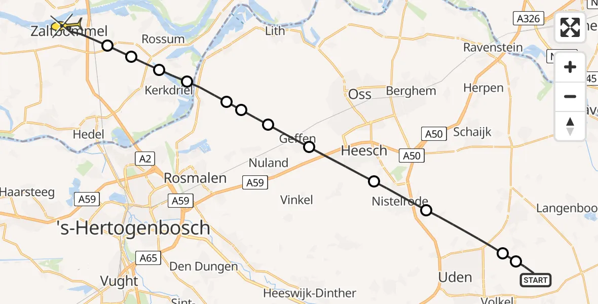 Routekaart van de vlucht: Lifeliner 3 naar Zaltbommel, Zeelandsedijk