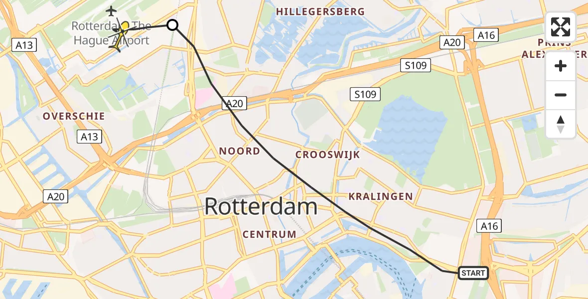 Routekaart van de vlucht: Lifeliner 2 naar Rotterdam The Hague Airport, Oostmaaslaan