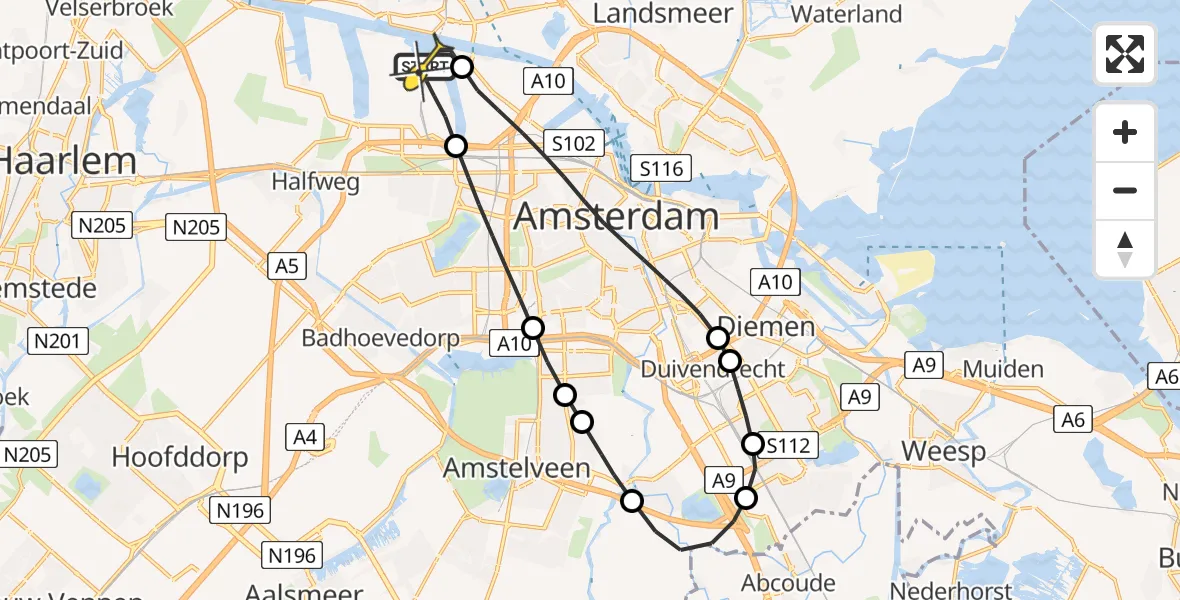 Routekaart van de vlucht: Lifeliner 1 naar Amsterdam Heliport, Maltaweg