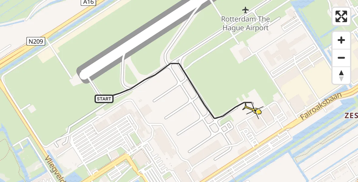 Routekaart van de vlucht: Kustwachthelikopter naar Rotterdam The Hague Airport, Fornebubaan
