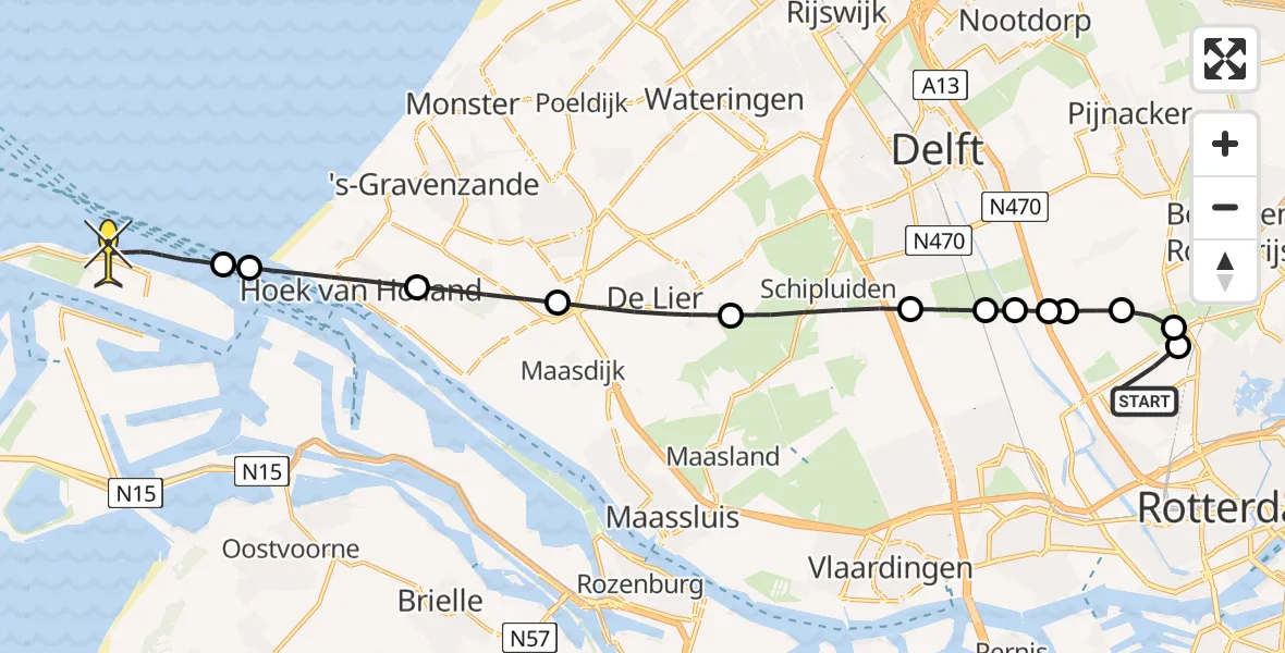 Routekaart van de vlucht: Kustwachthelikopter naar Maasvlakte, Landscheiding