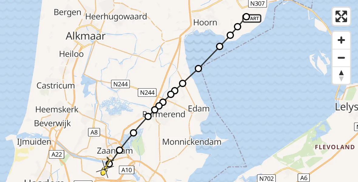 Routekaart van de vlucht: Lifeliner 1 naar Amsterdam Heliport, Torenweg