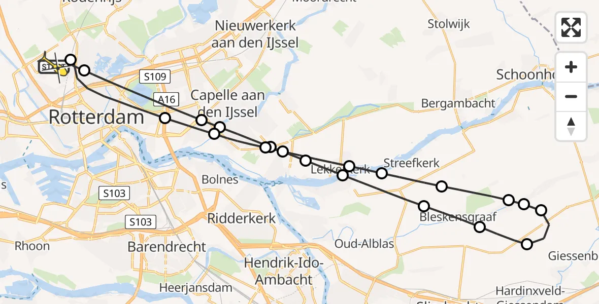 Routekaart van de vlucht: Lifeliner 2 naar Rotterdam The Hague Airport, Woensdrechtstraat