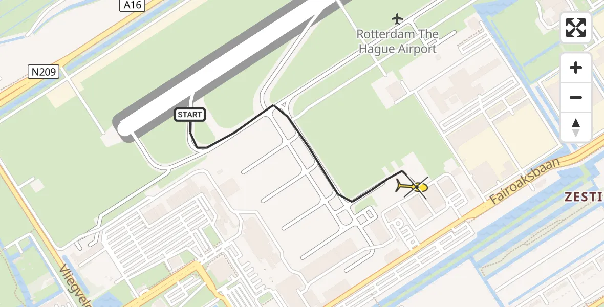 Routekaart van de vlucht: Kustwachthelikopter naar Rotterdam The Hague Airport, Arlandabaan Platformzijde