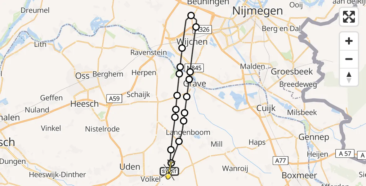 Routekaart van de vlucht: Lifeliner 3 naar Vliegbasis Volkel, Houtvennen