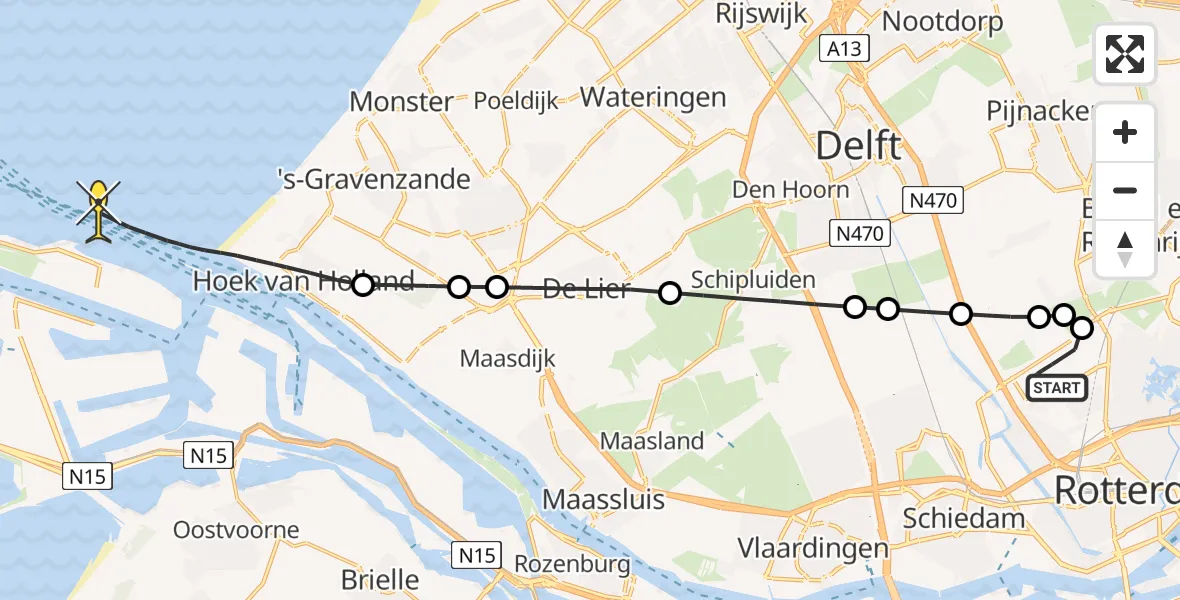 Routekaart van de vlucht: Kustwachthelikopter naar Hoek van Holland, Landscheiding