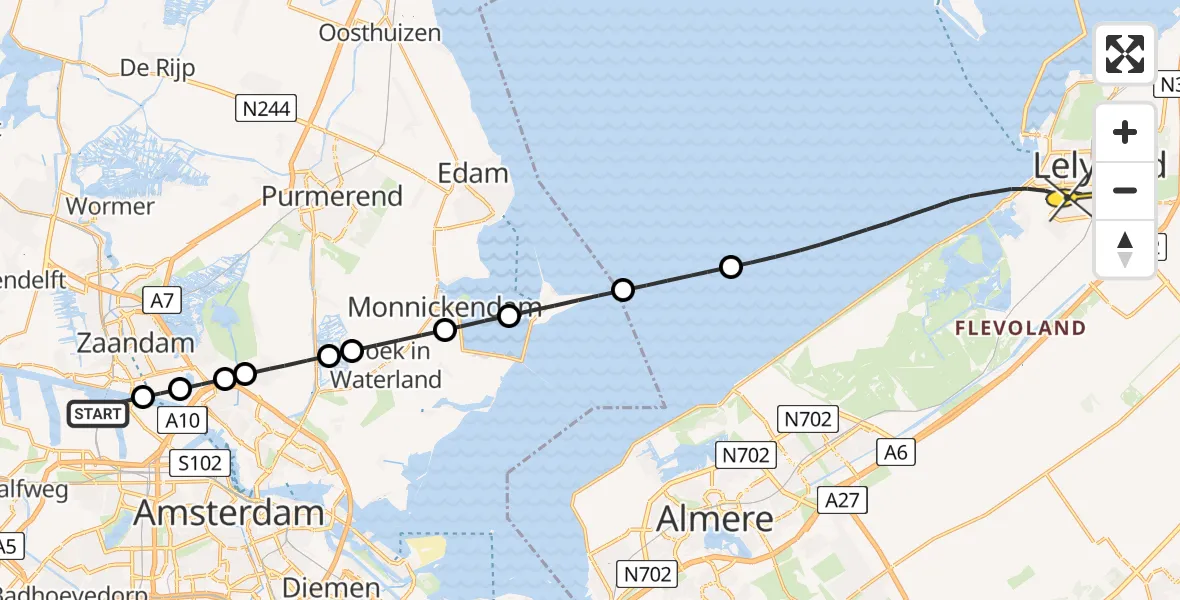 Routekaart van de vlucht: Lifeliner 1 naar Lelystad, Dukdalfweg