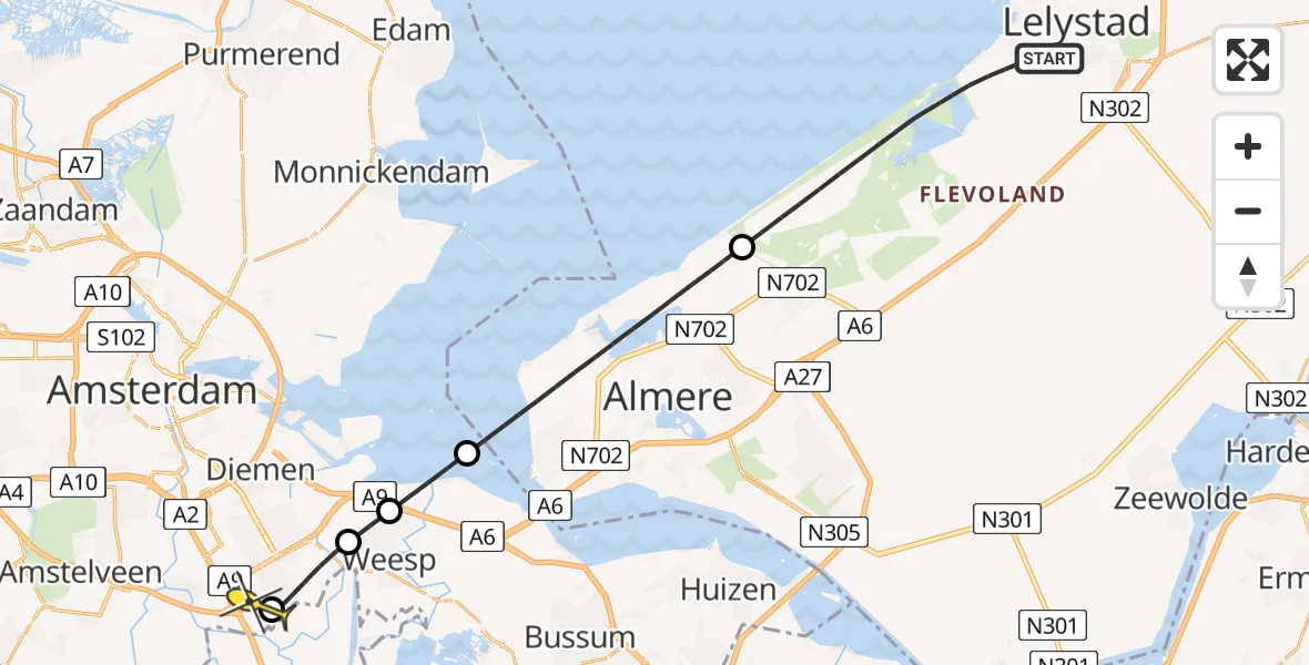 Routekaart van de vlucht: Lifeliner 1 naar Academisch Medisch Centrum (AMC), Zuidersluisweg