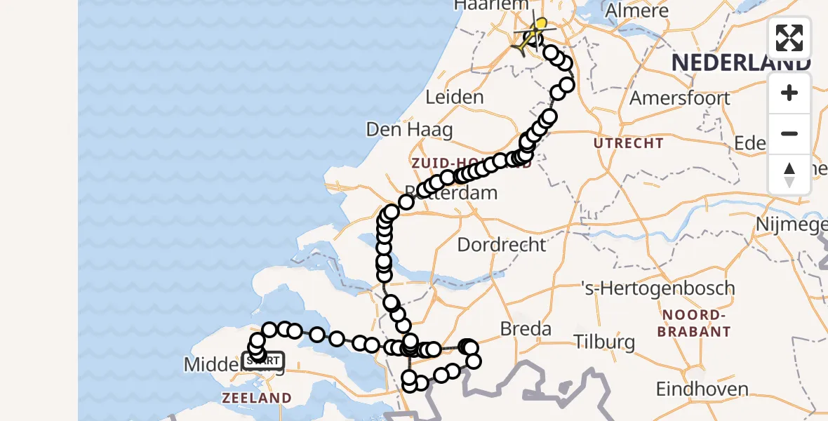 Routekaart van de vlucht: Politieheli naar Schiphol, Oranjeplaatweg