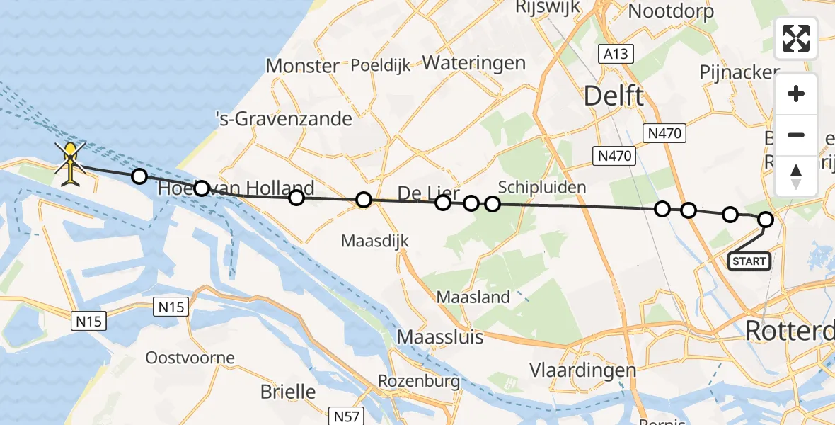 Routekaart van de vlucht: Kustwachthelikopter naar Maasvlakte, Landscheiding
