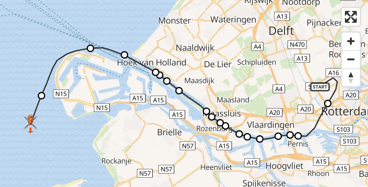 Vluchtroute Kustwachthelikopter Rotterdam The Hague Airport - , 17 april 2025, 12:01