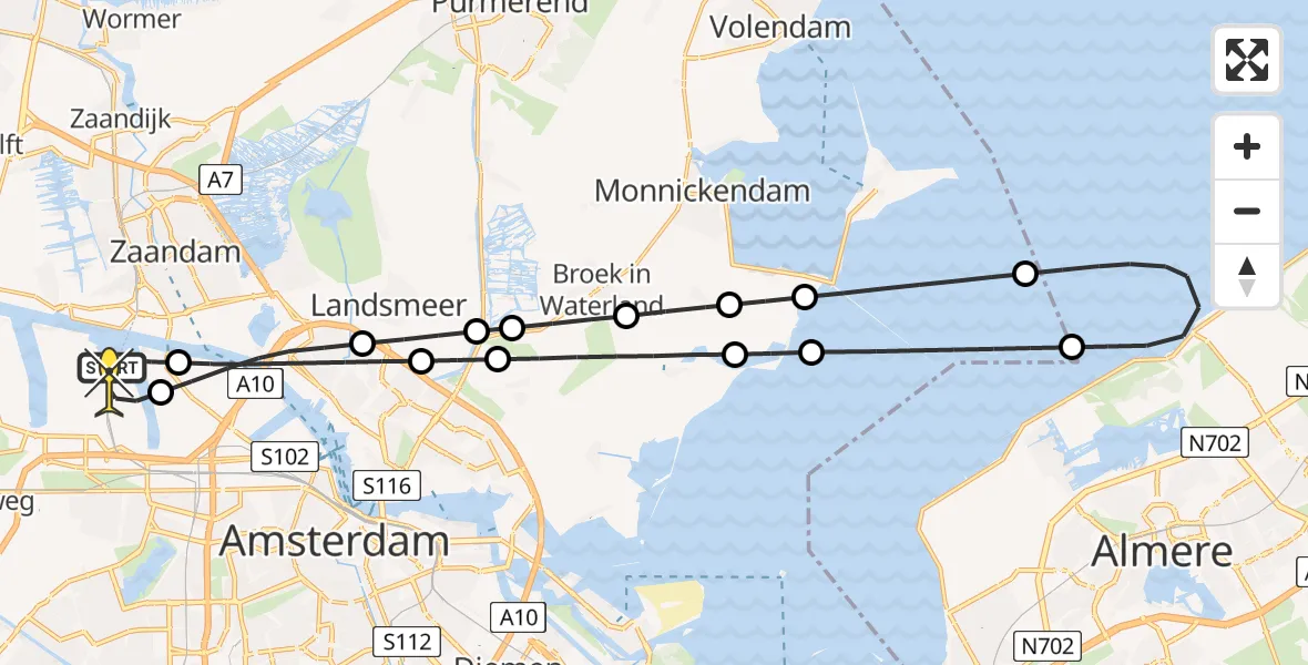 Routekaart van de vlucht: Lifeliner 1 naar Amsterdam Heliport, Westhavenweg