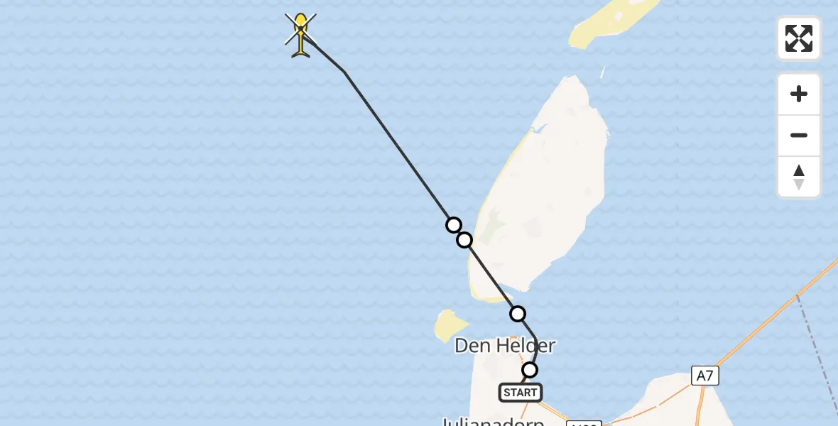Routekaart van de vlucht: Kustwachthelikopter naar Luchthavenweg