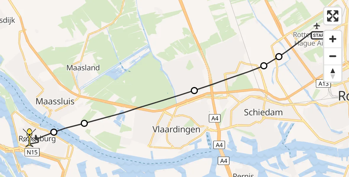 Routekaart van de vlucht: Lifeliner 2 naar Rozenburg, Zaventembaan