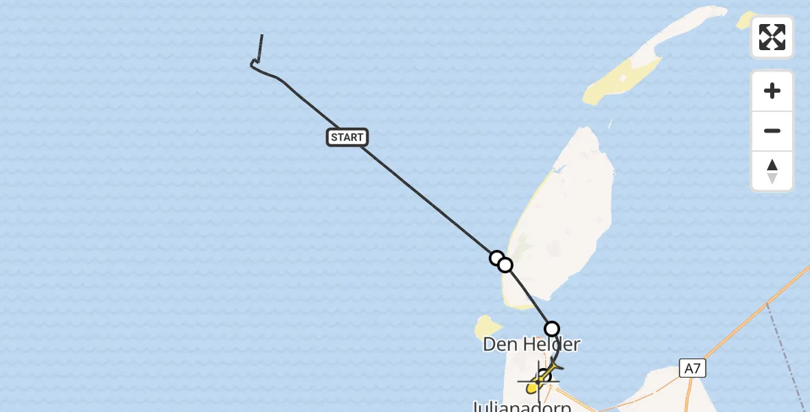 Routekaart van de vlucht: Kustwachthelikopter naar Vliegveld De Kooy, Luchthavenweg