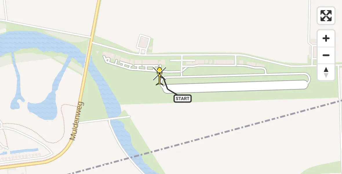 Routekaart van de vlucht: Kustwachthelikopter naar Vliegveld Midden-Zeeland, Calandweg