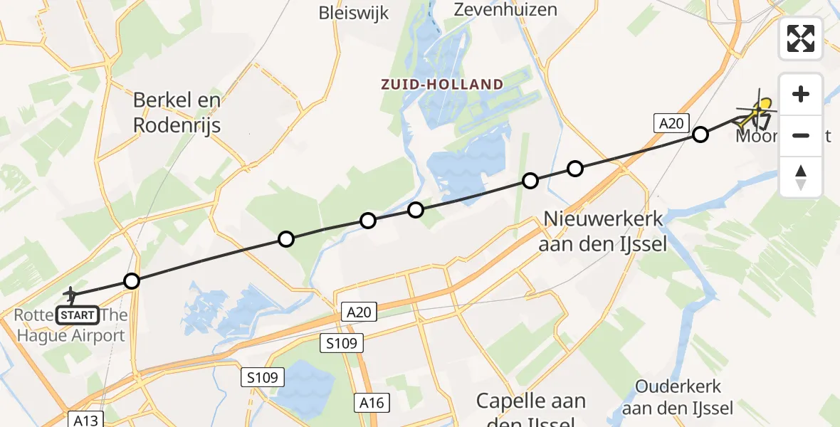 Routekaart van de vlucht: Lifeliner 2 naar Moordrecht, Bovendijk
