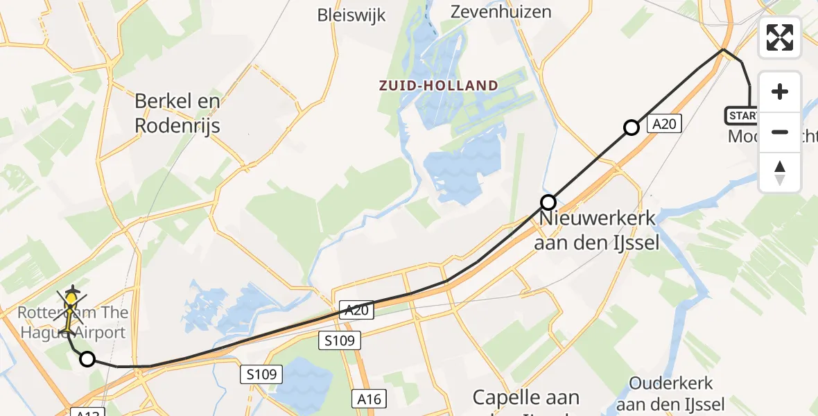 Routekaart van de vlucht: Lifeliner 2 naar Rotterdam The Hague Airport, Provincialeweg
