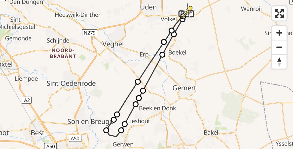 Routekaart van de vlucht: Lifeliner 3 naar Vliegbasis Volkel, Schuttersweg