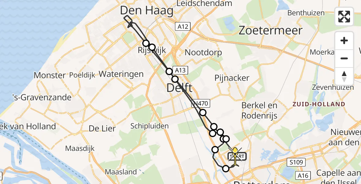 Routekaart van de vlucht: Lifeliner 2 naar Rotterdam The Hague Airport, Fornebubaan