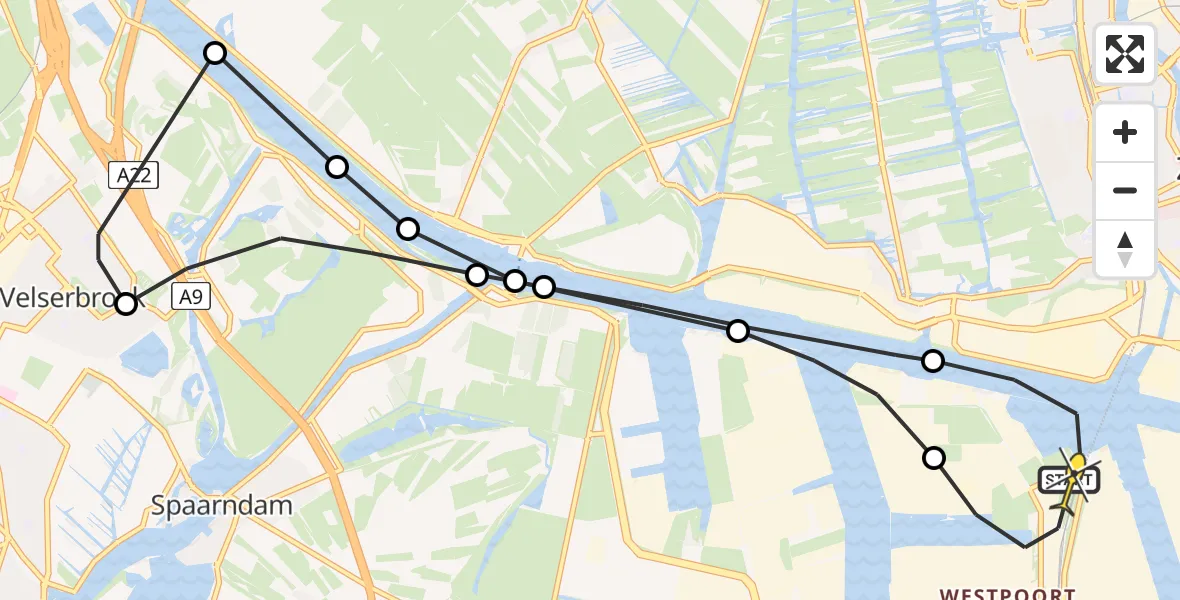 Routekaart van de vlucht: Lifeliner 1 naar Amsterdam Heliport, Kanaalkade