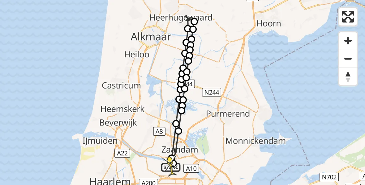 Routekaart van de vlucht: Lifeliner 1 naar Amsterdam Heliport, Zijtocht
