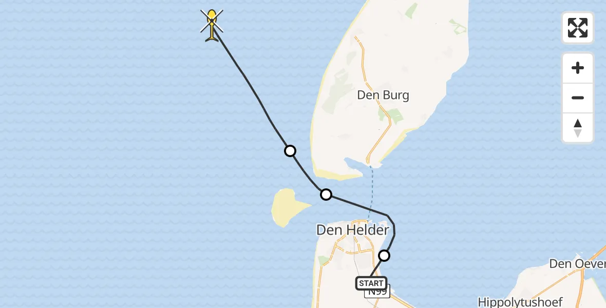 Routekaart van de vlucht: Kustwachthelikopter naar Oostoeverweg