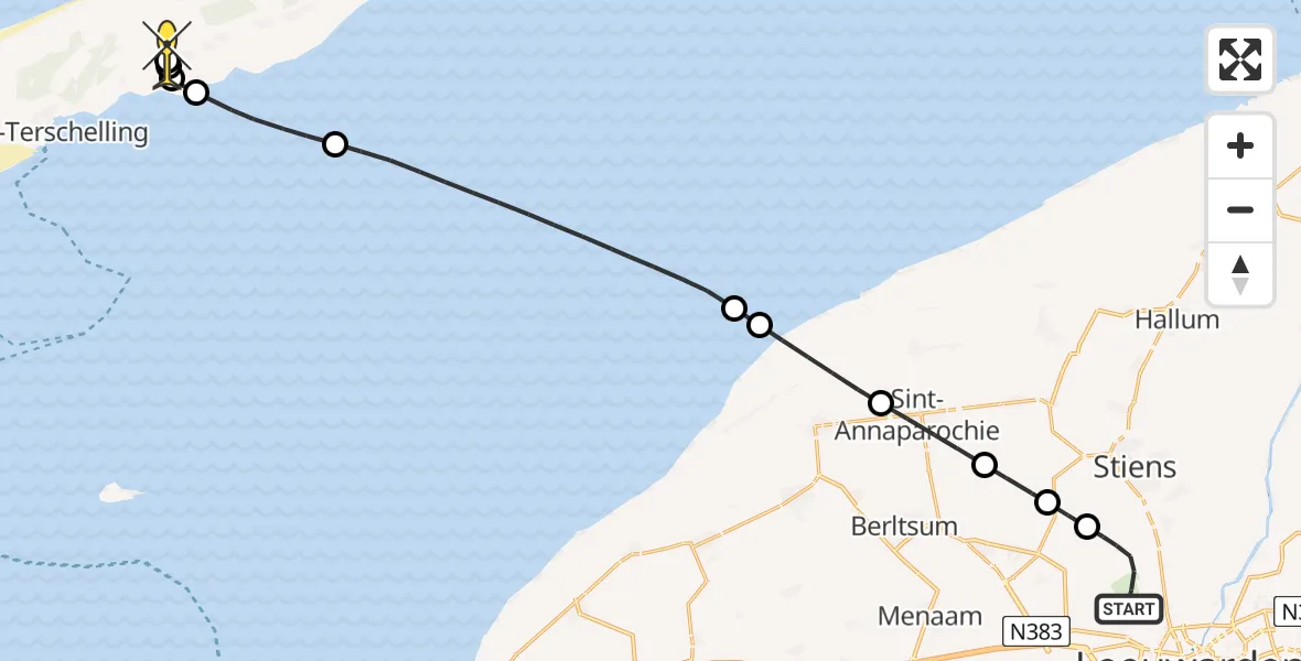 Routekaart van de vlucht: Ambulanceheli naar Midsland, Keegsdijkje