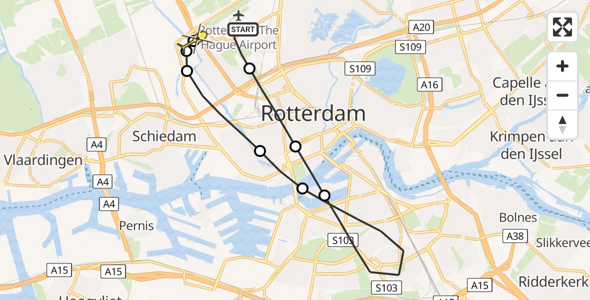 Routekaart van de vlucht: Lifeliner 2 naar Rotterdam The Hague Airport, Hertenheuvel