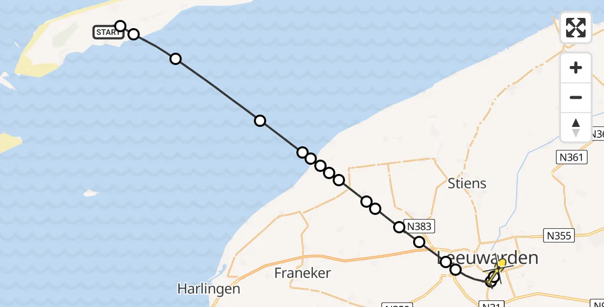Routekaart van de vlucht: Ambulancehelikopter naar Leeuwarden, Tijs Smitweg