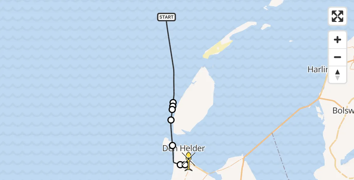 Routekaart van de vlucht: Kustwachthelikopter naar Vliegveld De Kooy, Luchthavenweg