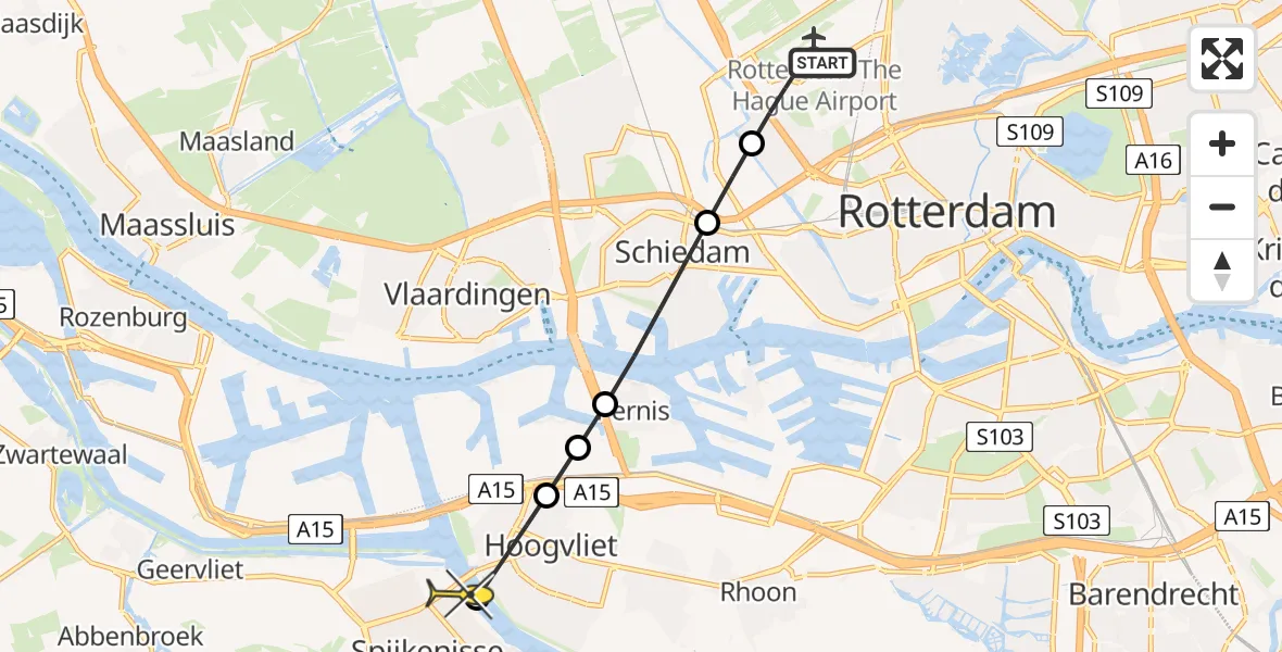 Routekaart van de vlucht: Lifeliner 2 naar Spijkenisse, Oost-Sidelinge