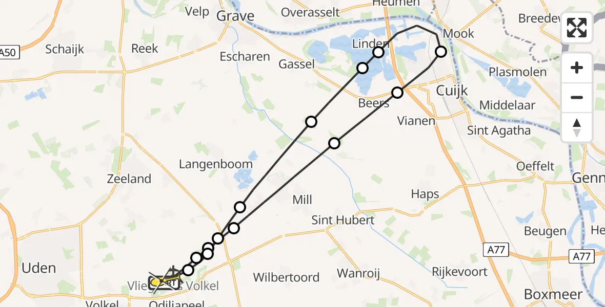 Routekaart van de vlucht: Lifeliner 3 naar Vliegbasis Volkel, Zeelandsedijk