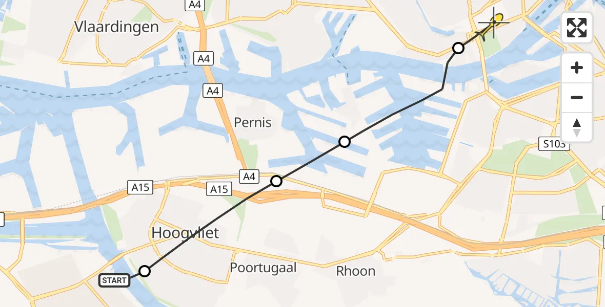 Routekaart van de vlucht: Lifeliner 2 naar Erasmus MC, Reinier Kloegstraat