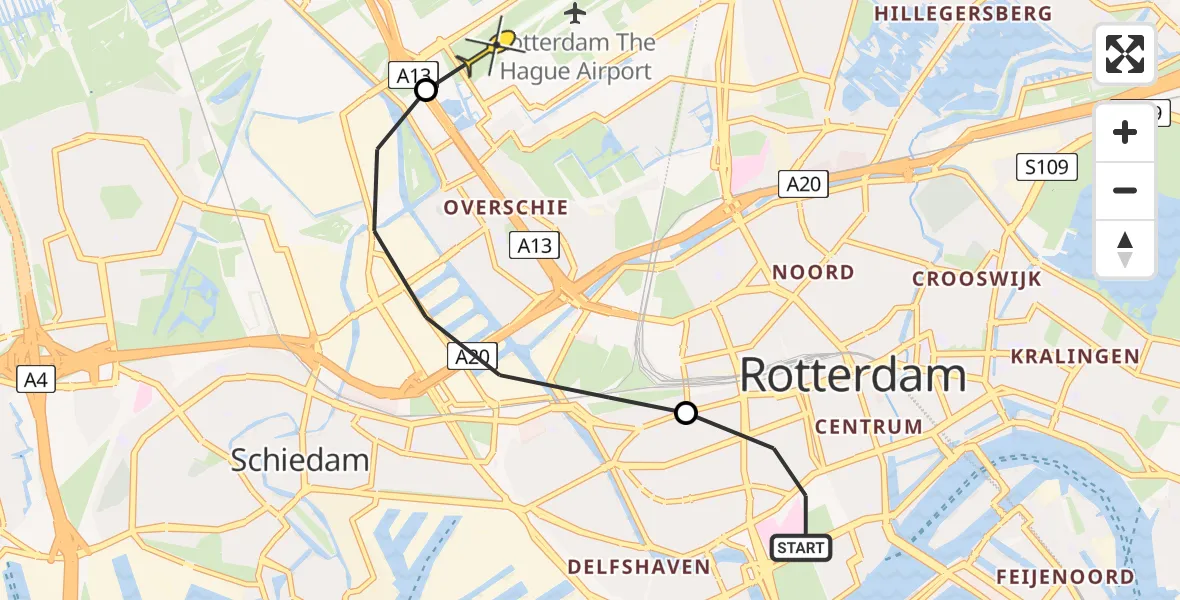 Routekaart van de vlucht: Lifeliner 2 naar Rotterdam The Hague Airport, Josephstraat