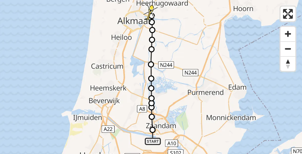 Routekaart van de vlucht: Lifeliner 1 naar Heerhugowaard, Hoofdtocht