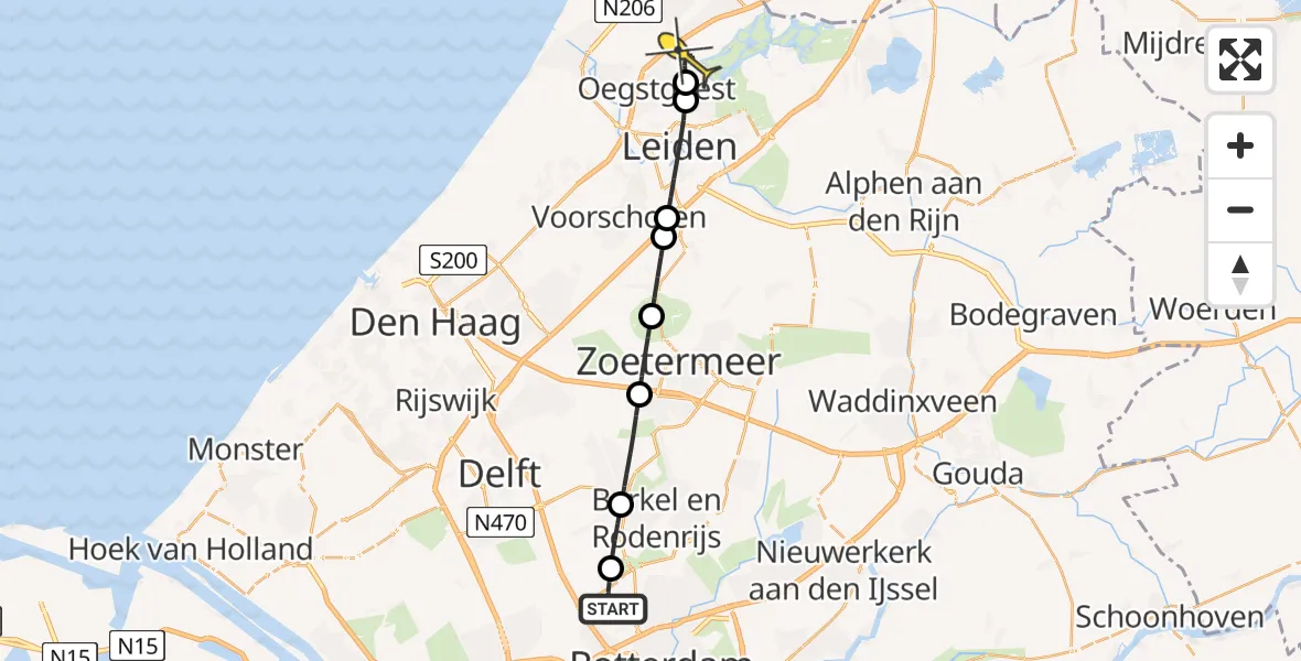Routekaart van de vlucht: Lifeliner 2 naar Warmond, Oude Dam