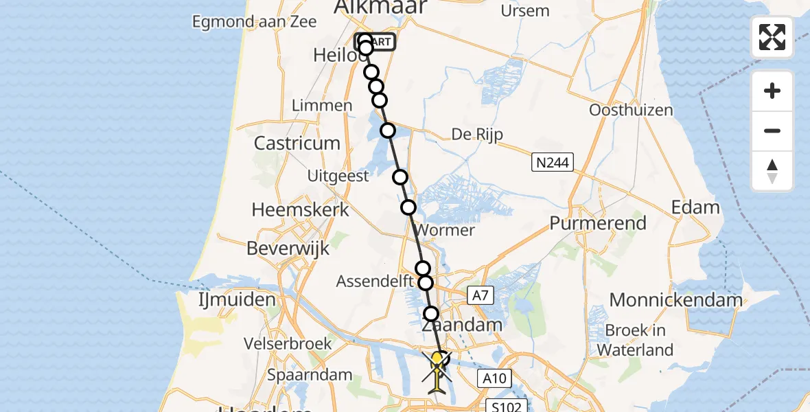 Routekaart van de vlucht: Lifeliner 1 naar Amsterdam Heliport, Hornweg