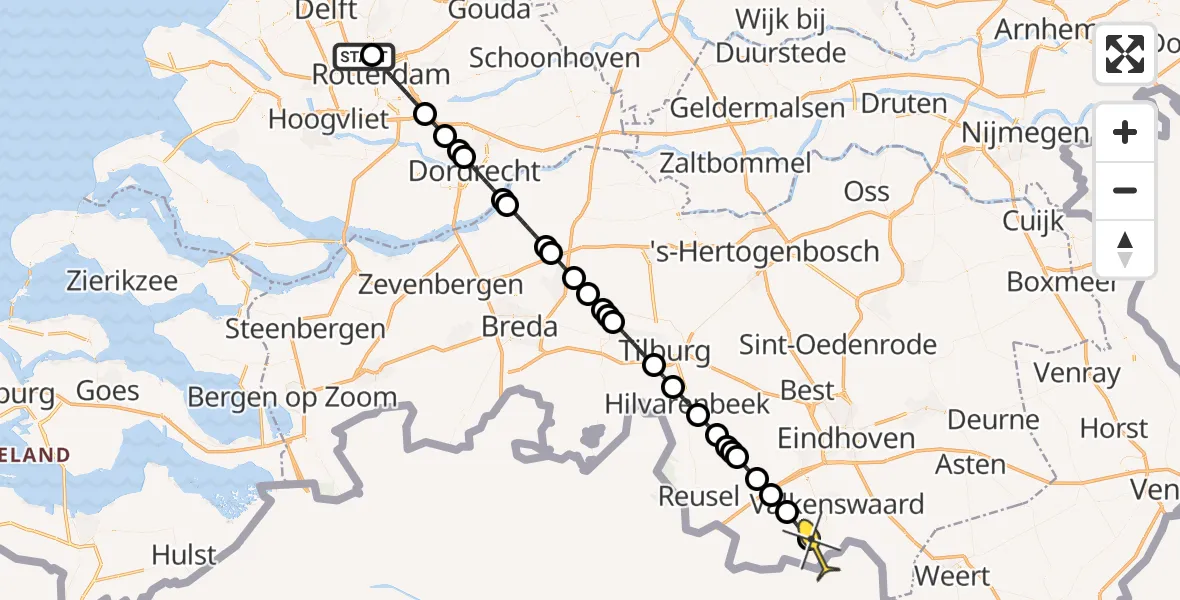 Routekaart van de vlucht: Lifeliner 2 naar Valkenswaard, Woensdrechtstraat