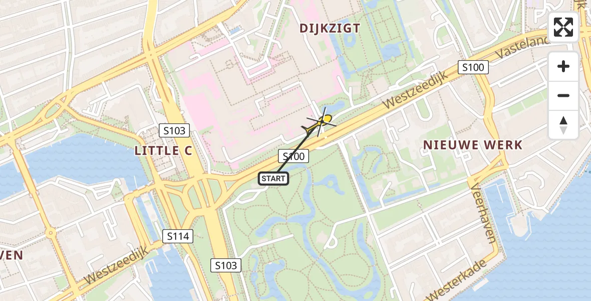 Routekaart van de vlucht: Lifeliner 2 naar Erasmus MC, Westzeedijk