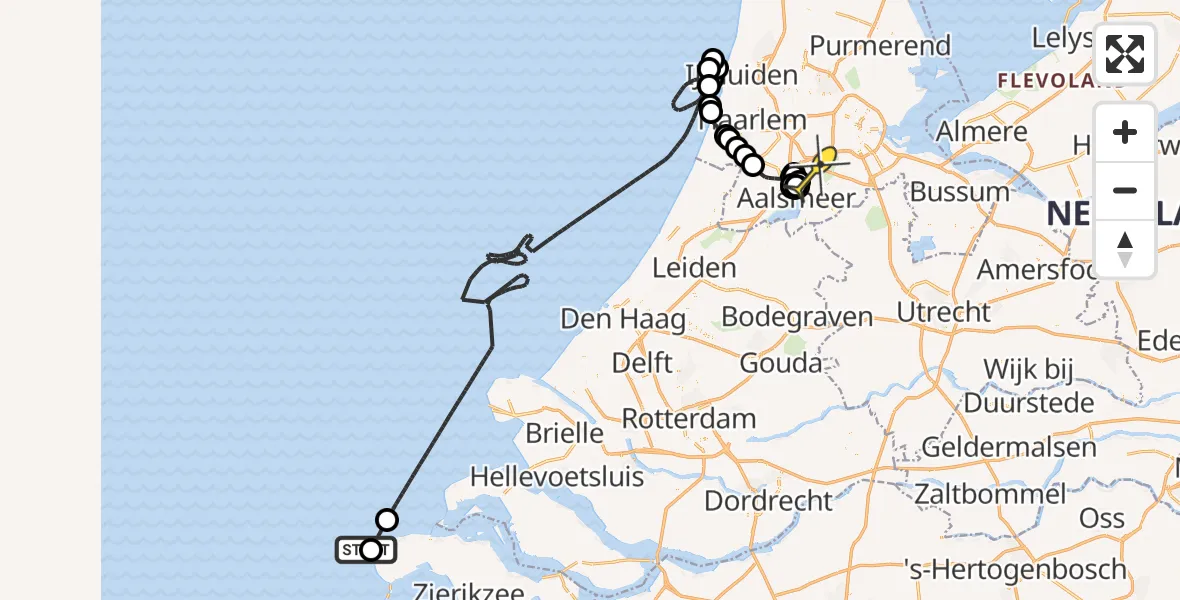 Vluchtroute Politiehelikopter van  naar Schiphol