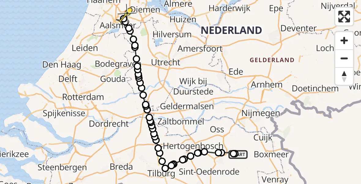 Vluchtroute Politiehelikopter van Vliegbasis Volkel naar Schiphol