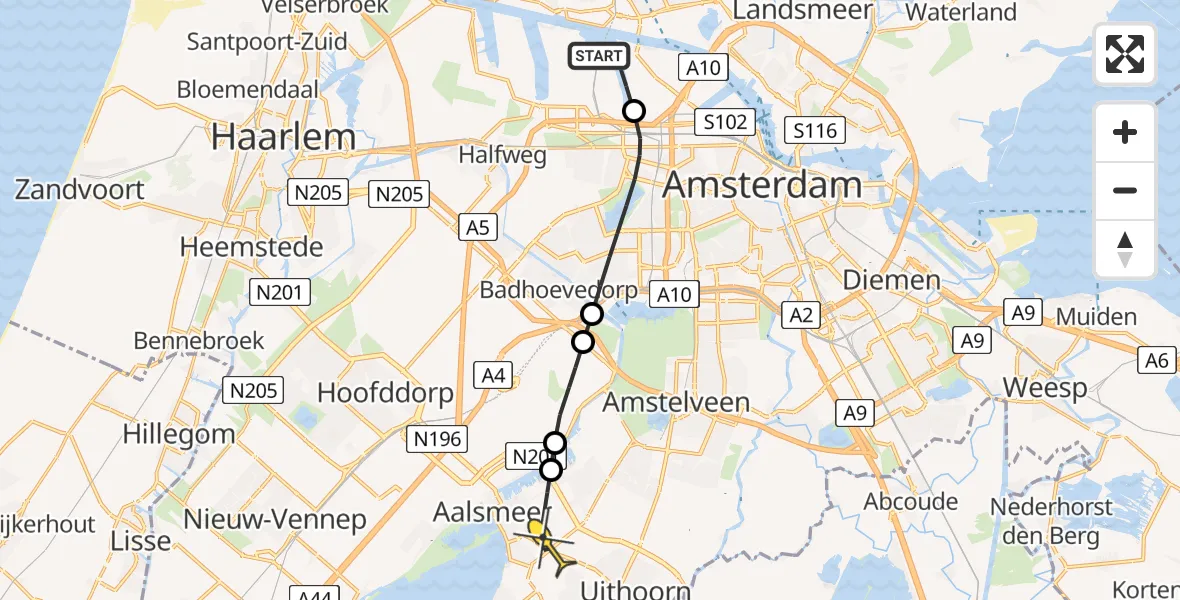 Routekaart van de vlucht: Lifeliner 1 naar Aalsmeer, Kajuitpad