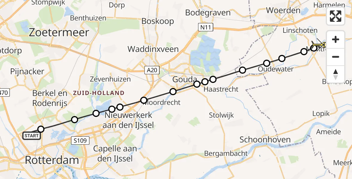 Routekaart van de vlucht: Lifeliner 2 naar Montfoort, Volkelstraat