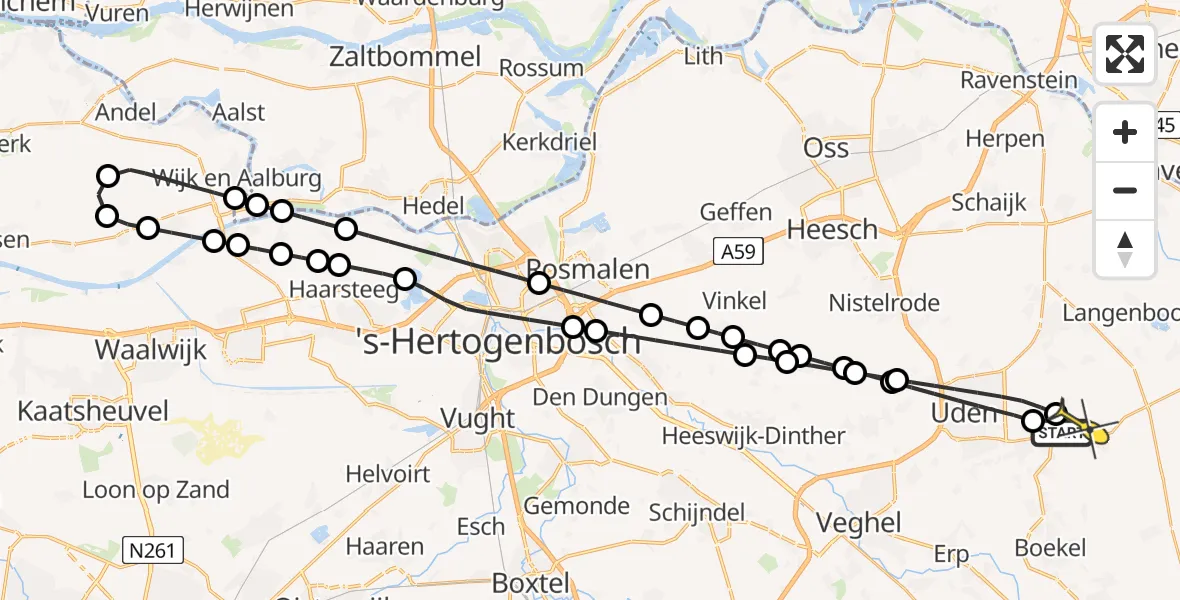 Routekaart van de vlucht: Lifeliner 3 naar Vliegbasis Volkel, Looierstraat