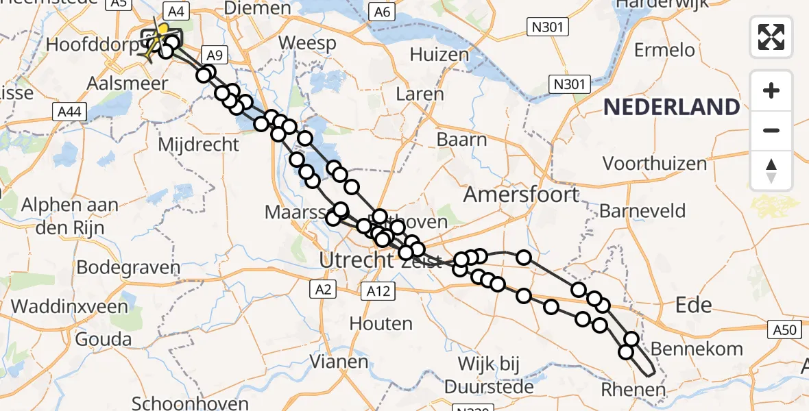 Routekaart van de vlucht: Politieheli naar Schiphol, Nieuwemeerdijk